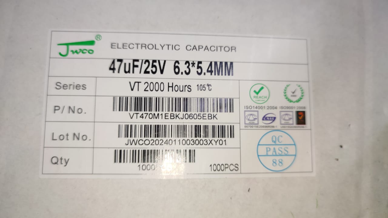47UF 25V SMD CAPACITOR ELECTROLYTIC JWCO 6.3x5.4mm ETA1871