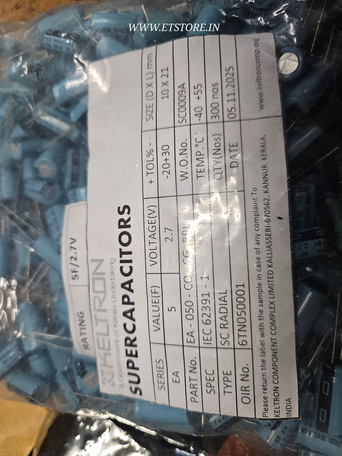 5F 2.7V KELTRON Super Capacitor Ultra Farad 10x21mm ETA2178