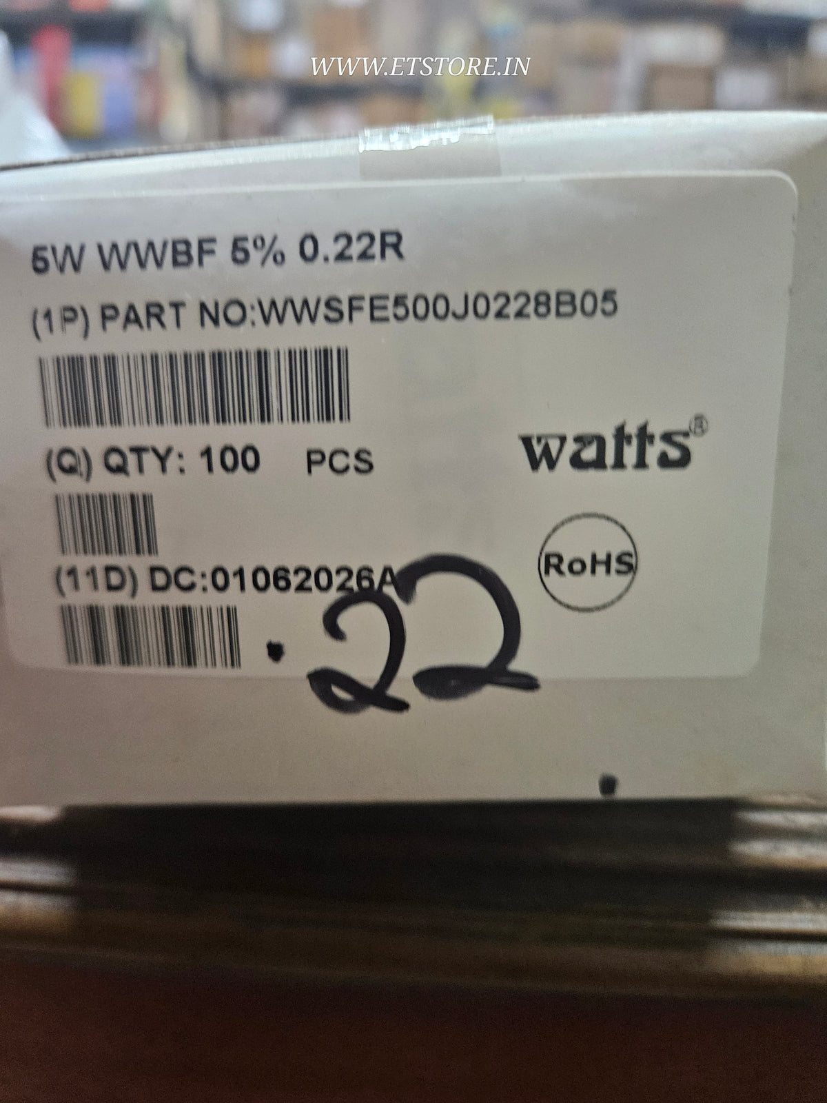 0.22 ohm 5W R22 WIRE WOUND RESISTOR watts ET10000
