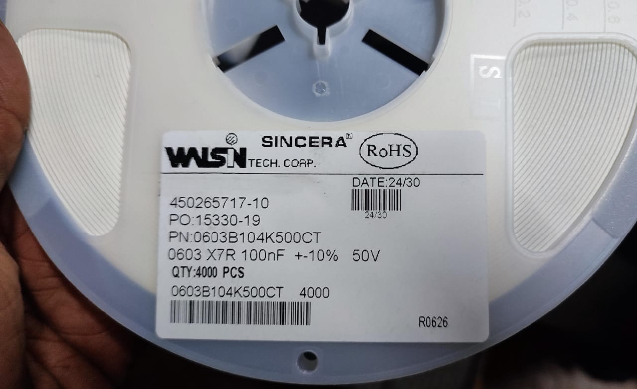 100NF 50V 0603 SMD Ceramic Capacitor 104 10% walsin X7R ET9251