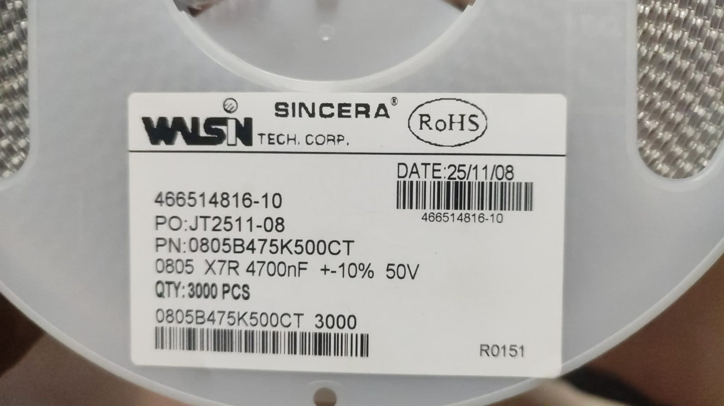 4.7UF 50V 0805 SMD Ceramic Capacitor 5% 475 4700NF ET9206