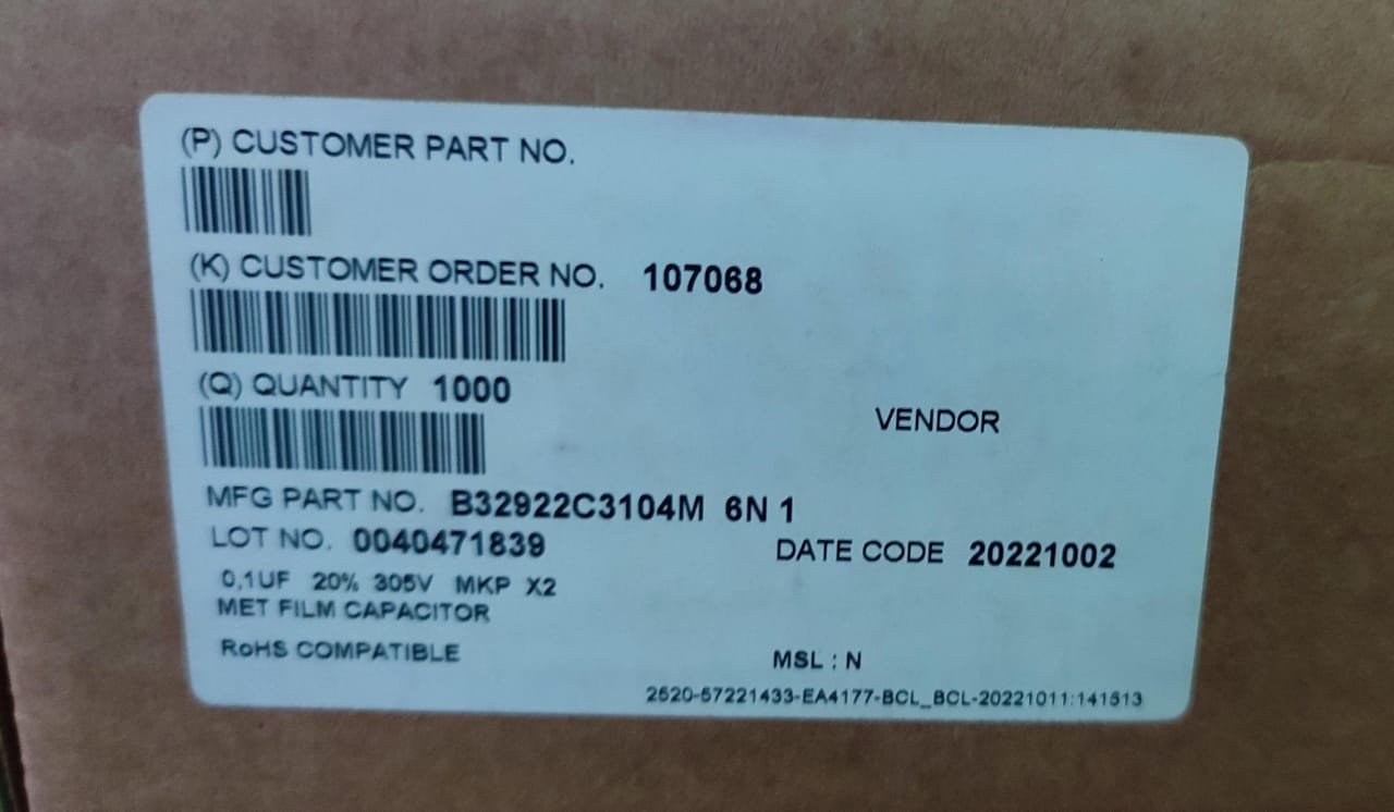 100NF 305V X2 AC BOX FILM CAPACITOR 15mm pitch 0.1uF 104 EPCOS ET10674