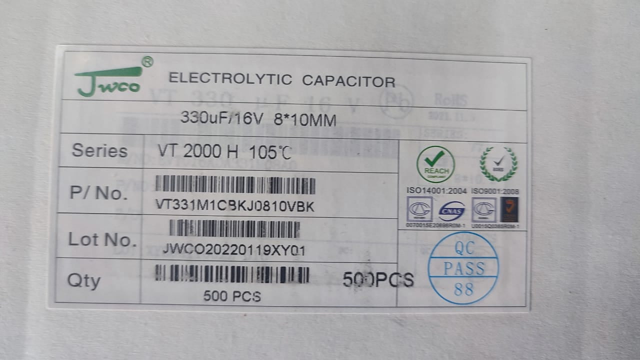 330UF 16V SMD JWCO CAPACITOR ELECTROLYTIC 8x10mm 105C ETA2224