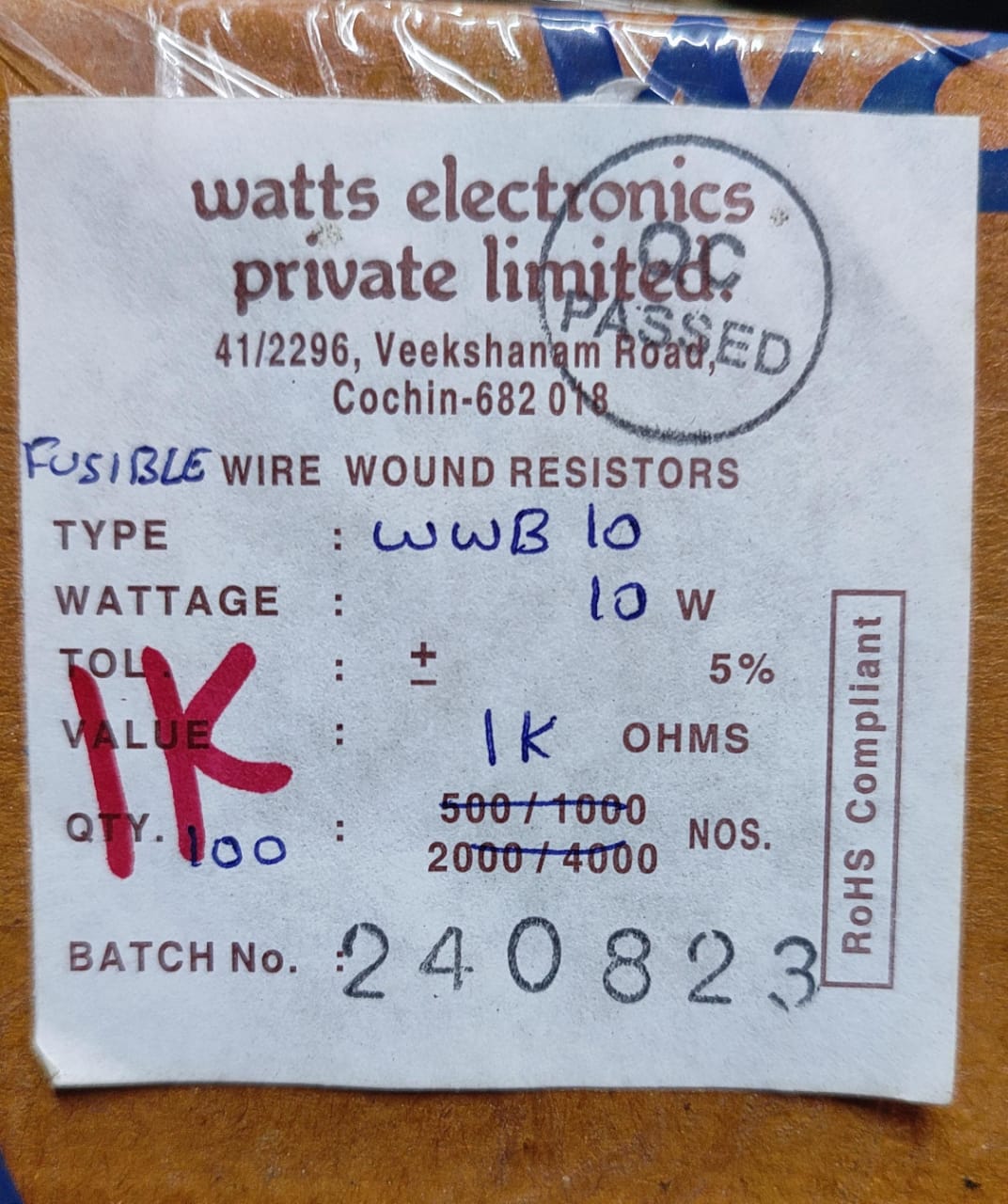 1k OHM 10W RESISTOR 5% ET10014