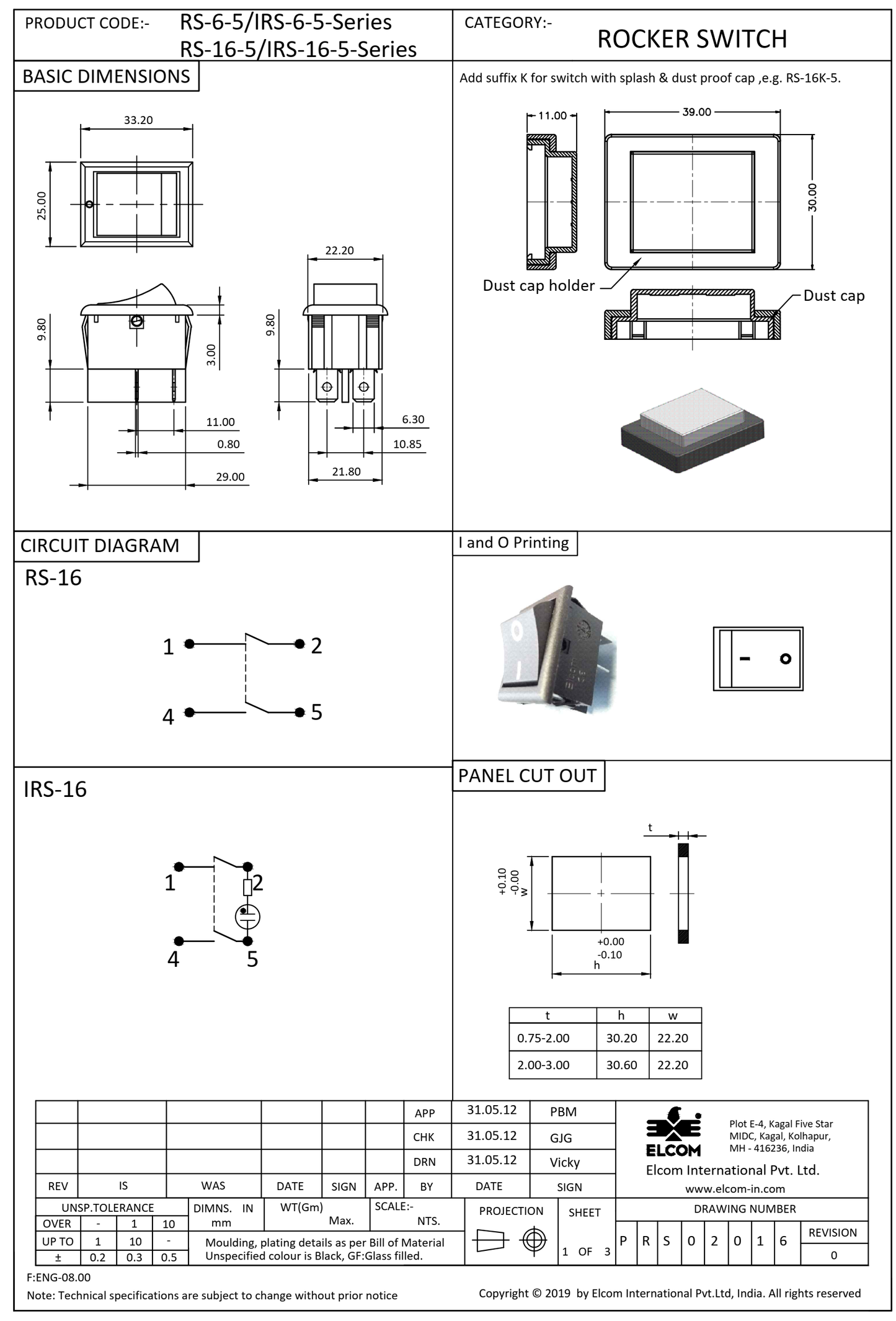 IRS-16-5 GREEN ELCOM 2 POSITION 4 LEG INDICATOR LIGHT 250V 16A ROCKER SWITCH ETB8849