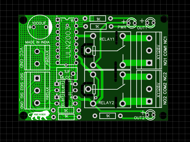 PCB FOR 2 channel RELAY MODULE with optocoupler input 62x44mm 2CH ET9716