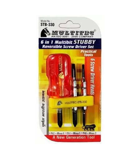6 in 1 Multi bit Stubby Reversible Screw Driver Set STB-330 Multitec ET9334