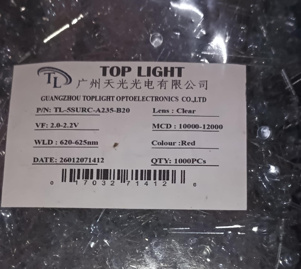 RED Round 5mm LED with Transparent / Clear Lens TOPLIGHT H6846