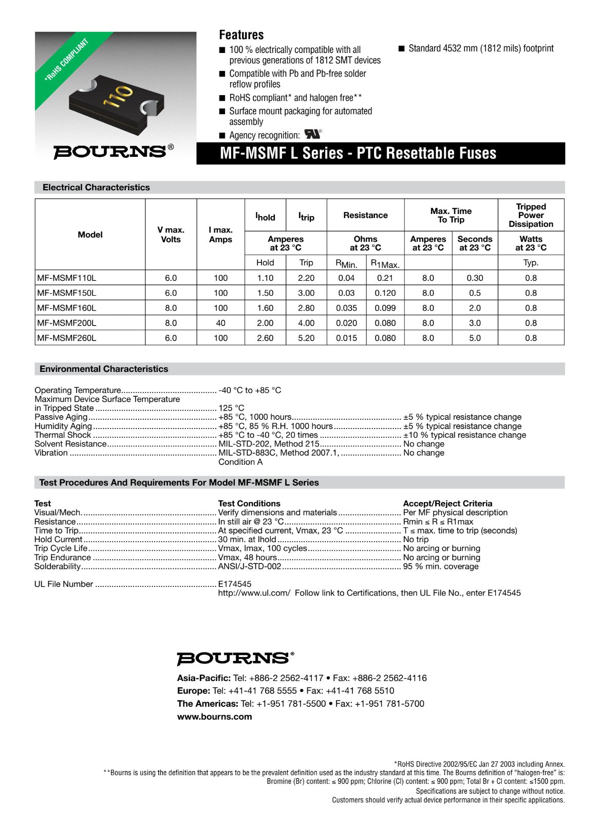 2A 8V 1812 PPTC fuse smd MF-MSMF200L-2 BOURNS 200 Resettable Fuse ETD11104