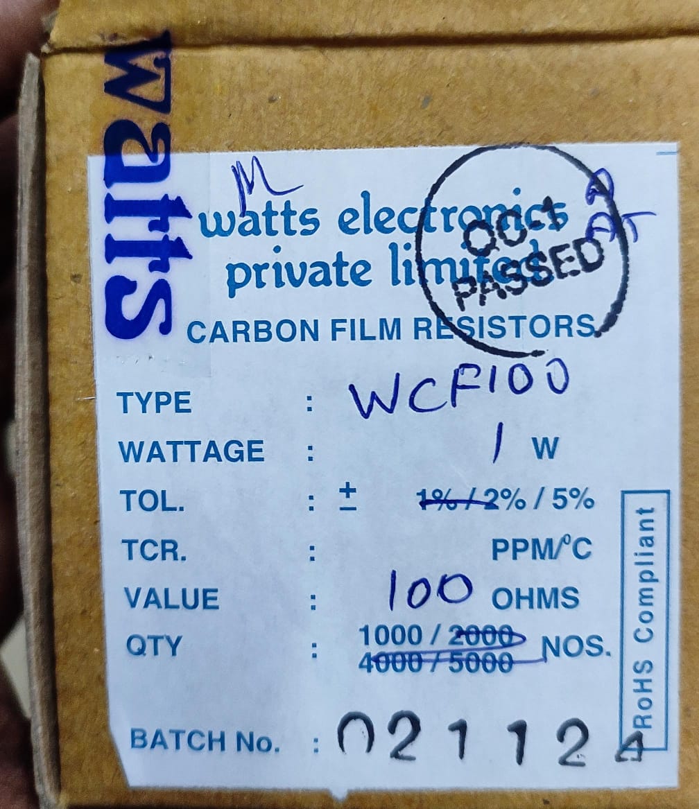 100 OHM 1W RESISTOR CFR 100R 100E tolerance 5% ET10405