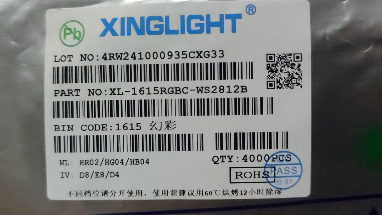 XL-1615RGBC-WS2812B PIXEL RGB LED 4Pin SMD XINGLIGHT ET7607