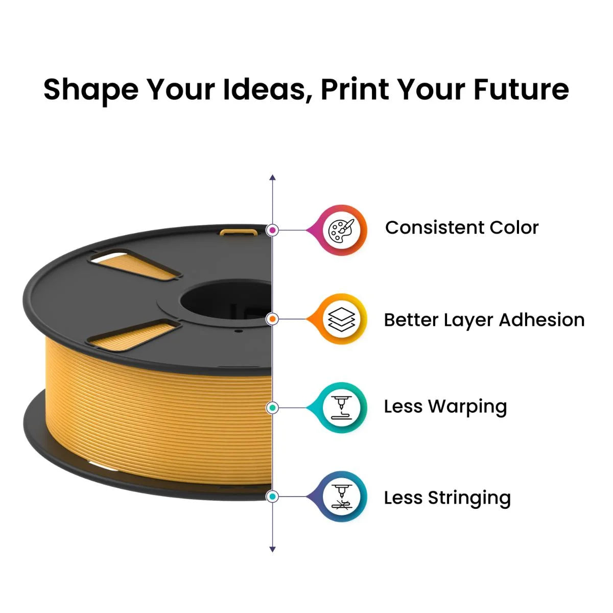 Gold Color 3d printer filament PLA+ 1.75mm 1kg ET6632