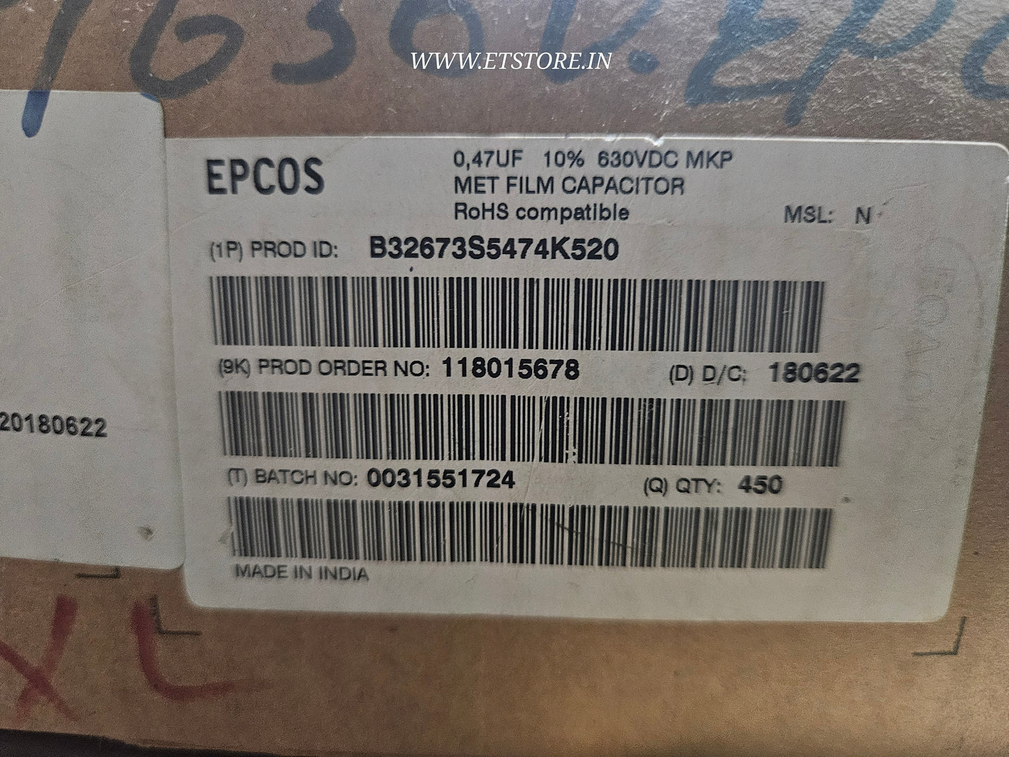 0.47uF 440V AC Class X2 BOX FILM CAPACITOR u47k440v ET10487