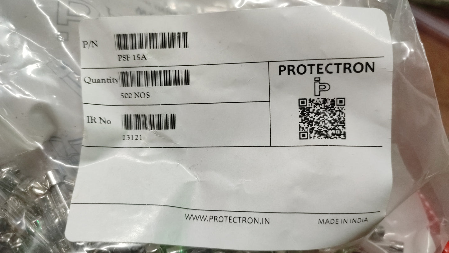 15A Fuse 5x20mm PROTECTRON Glass Tube Fast Blow ET8126