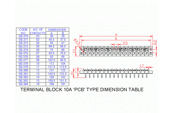 SE370 Terminal Block PCB Type 10A 2 Way B8840