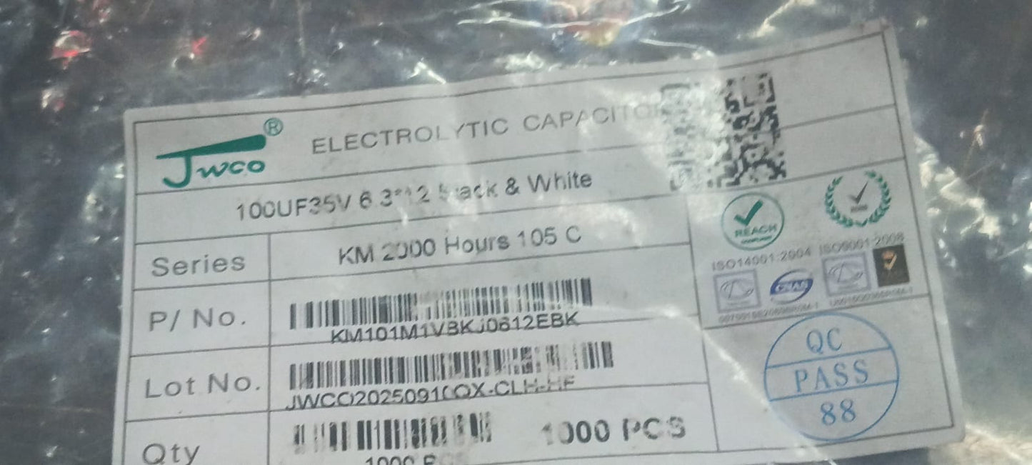 100uF 35v 105C 6.3x12mm JWCO Electrolytic Capacitor ETH6659