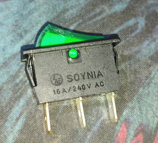 SE317 LED ROCKER SWITCH 3 LEG 250V 16A GREEN 30MM*14MM ET8593