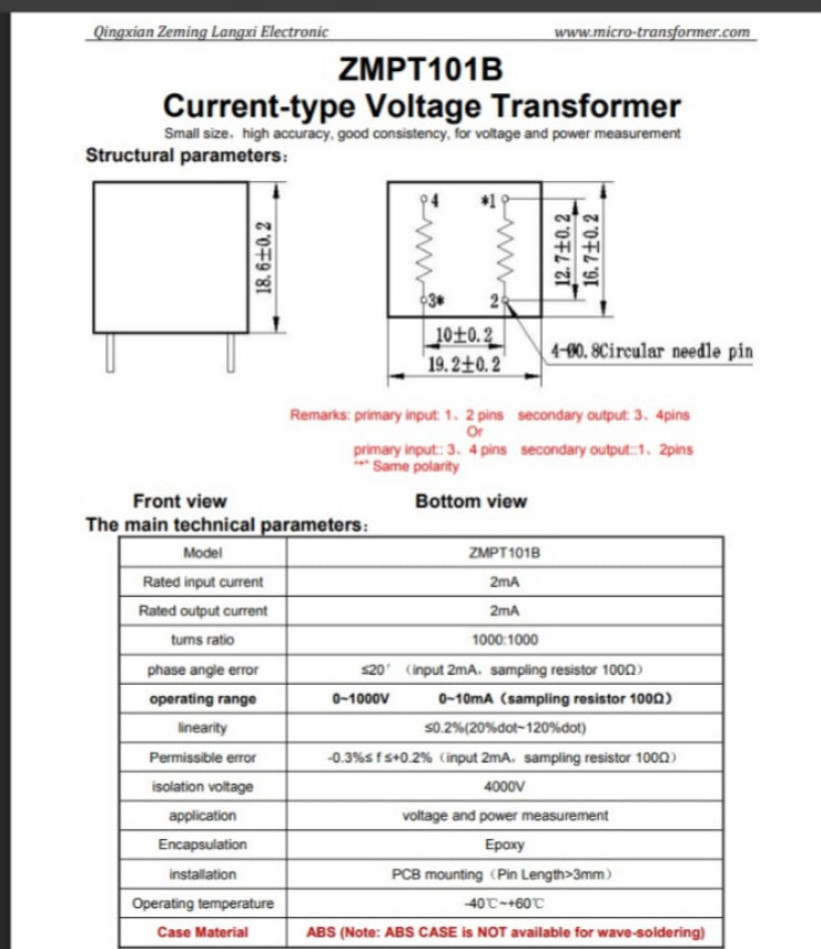ZMPT101B Plugin ZHE MING LANG XI 2mA Voltage transformer Sensor ETH6680