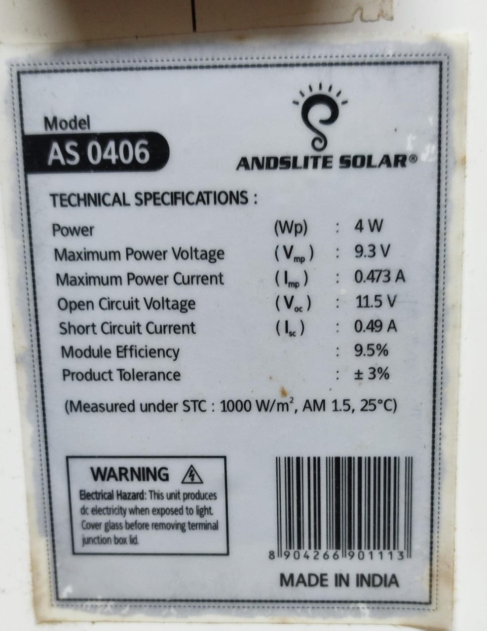 Solar Panel 9.3V 4W  9V 23.5X19.5CM  ETD11215