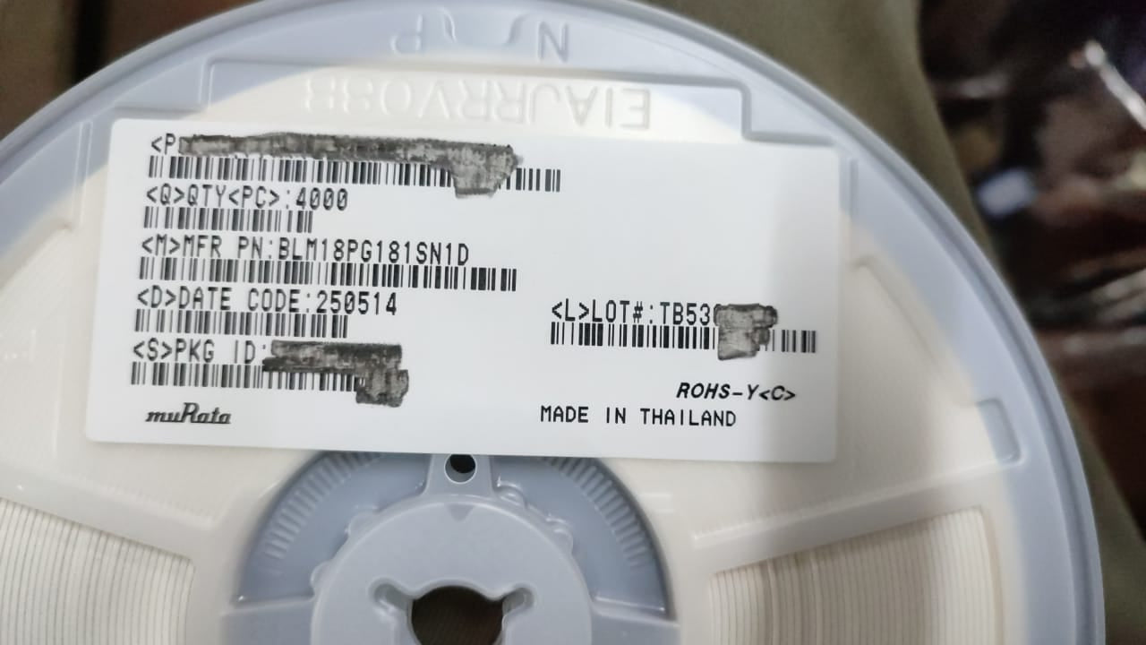 BLM18PG181SN1D 0603 Murata Electronics 1500mA 90mΩ ±25% 180Ω@100MHz 0603 Ferrite Bead ETA2553