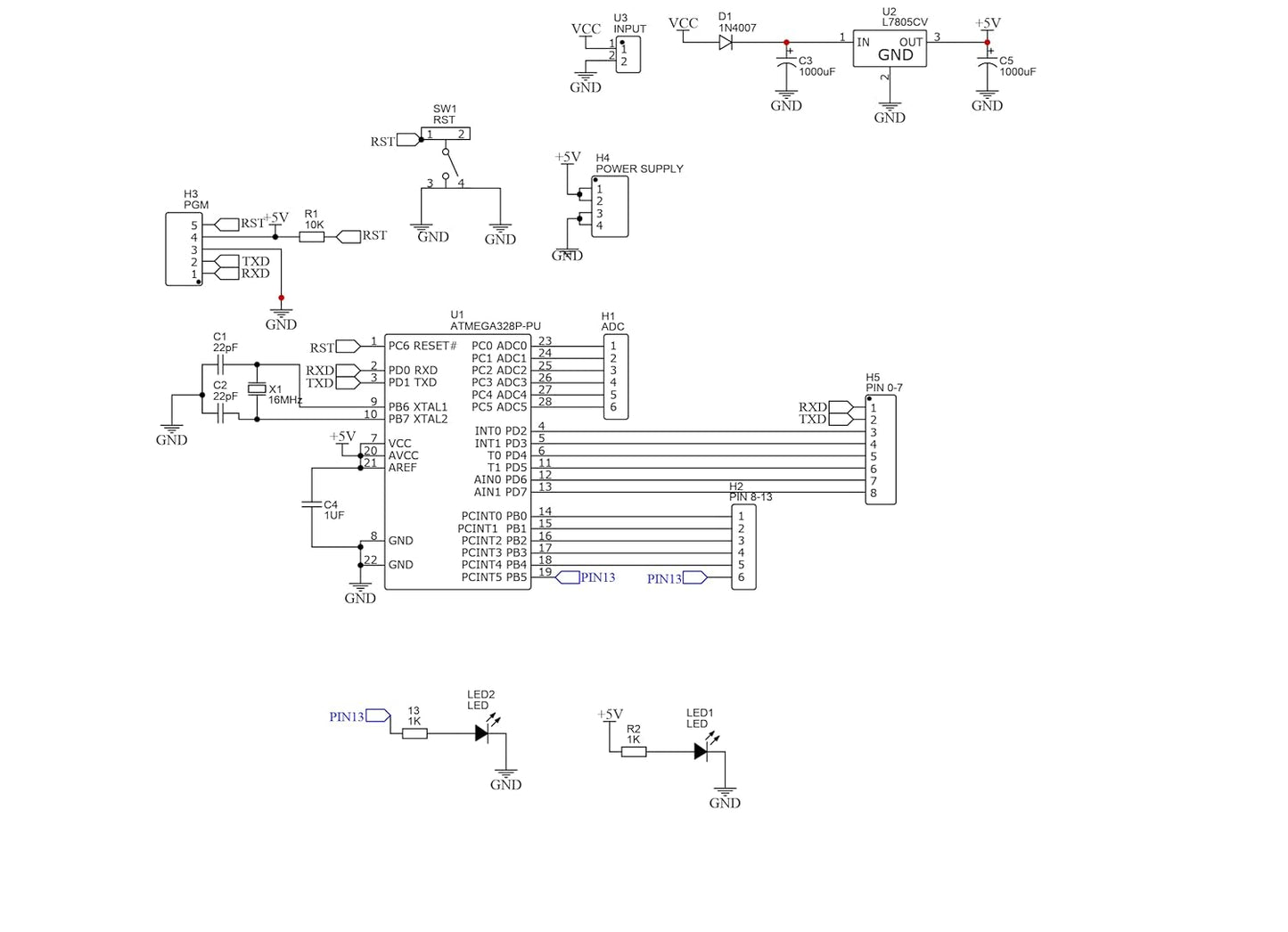 ATMEGA328 OR ATMEGA8 BREAKOUT BOARD PCB ONLY WITH 7-12V INPUT SUPPORT ET5860