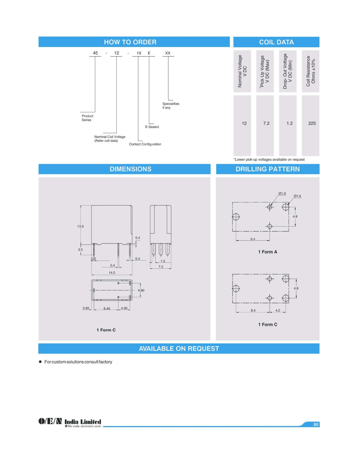 45-12-1AE OEN RELAY 12V 20A 4 legs mini ET7456