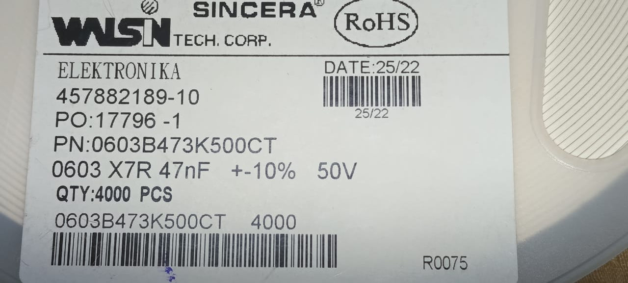 47nF 50V 0603 SMD Ceramic Capacitor 473 10% walsin X7R ETD11371