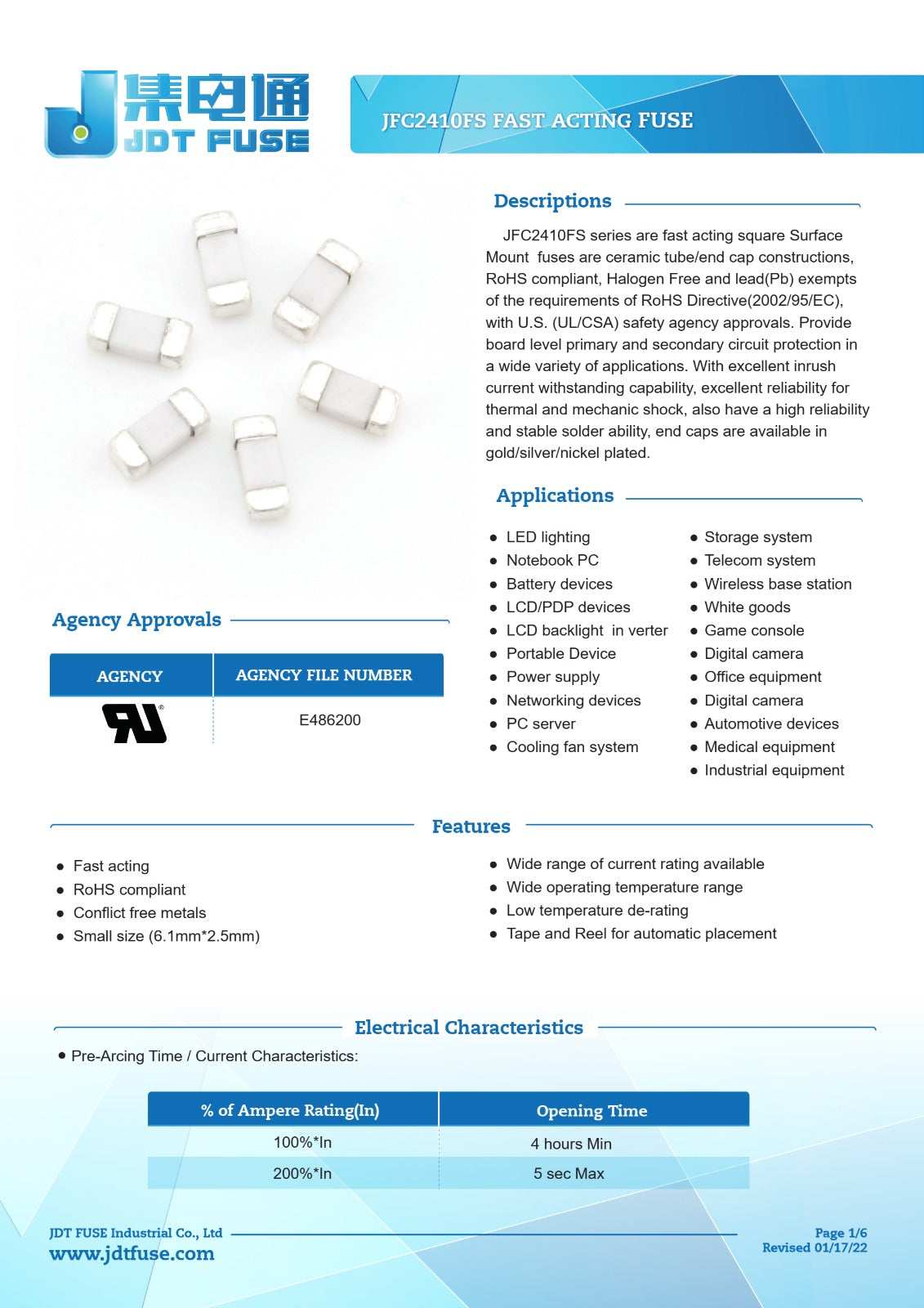 1A 250V 2410 SMD Fuse JFC2410-1100FS ETD11380