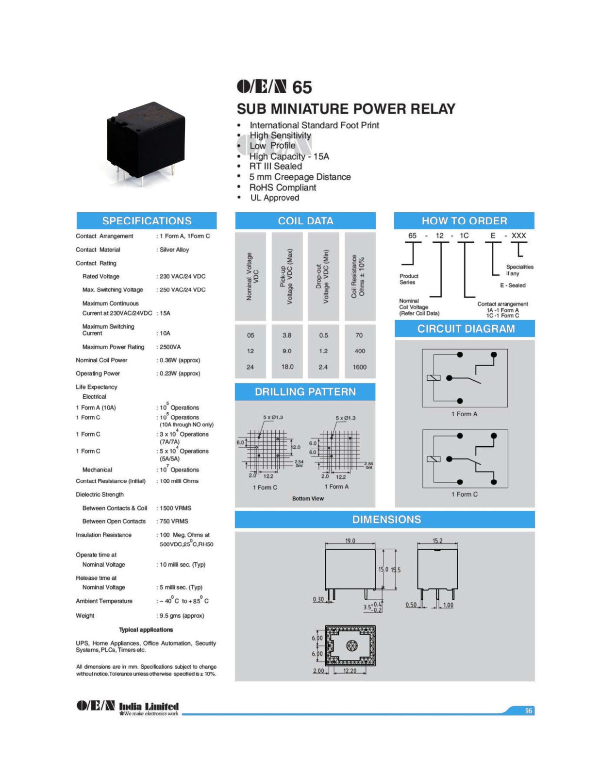 5V 10A RELAY OEN  SPDT DC 65-05-1CE  ET11243