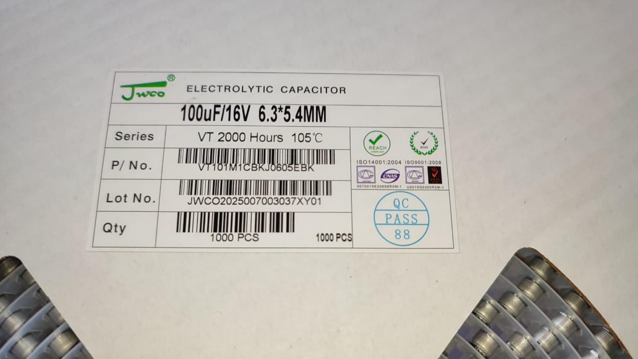 100UF 16V SMD CAPACITOR ELECTROLYTIC JWCO 6.3x5.4mm ETA1872