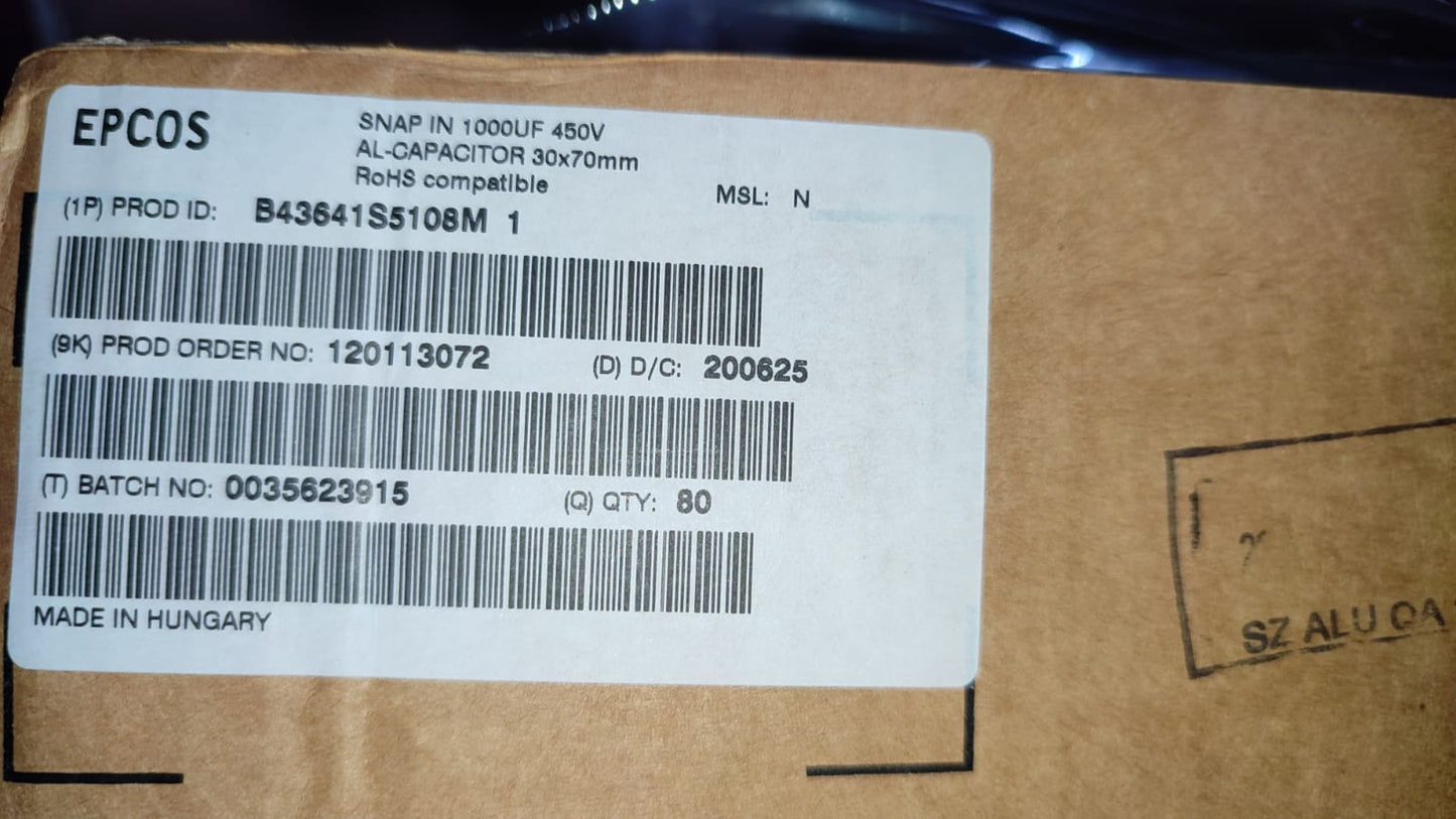 1000uF 450V EPCOS Capacitor CAN Type 105C 30x70mm B43641-S5108-M1 ETA2625