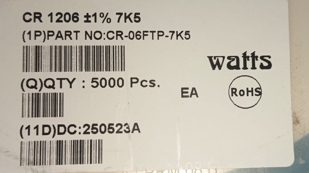 7.5k OHM 1206 7K5 7501 SMD RESISTOR 0.25W 1% TOLERANCE  ETD11414