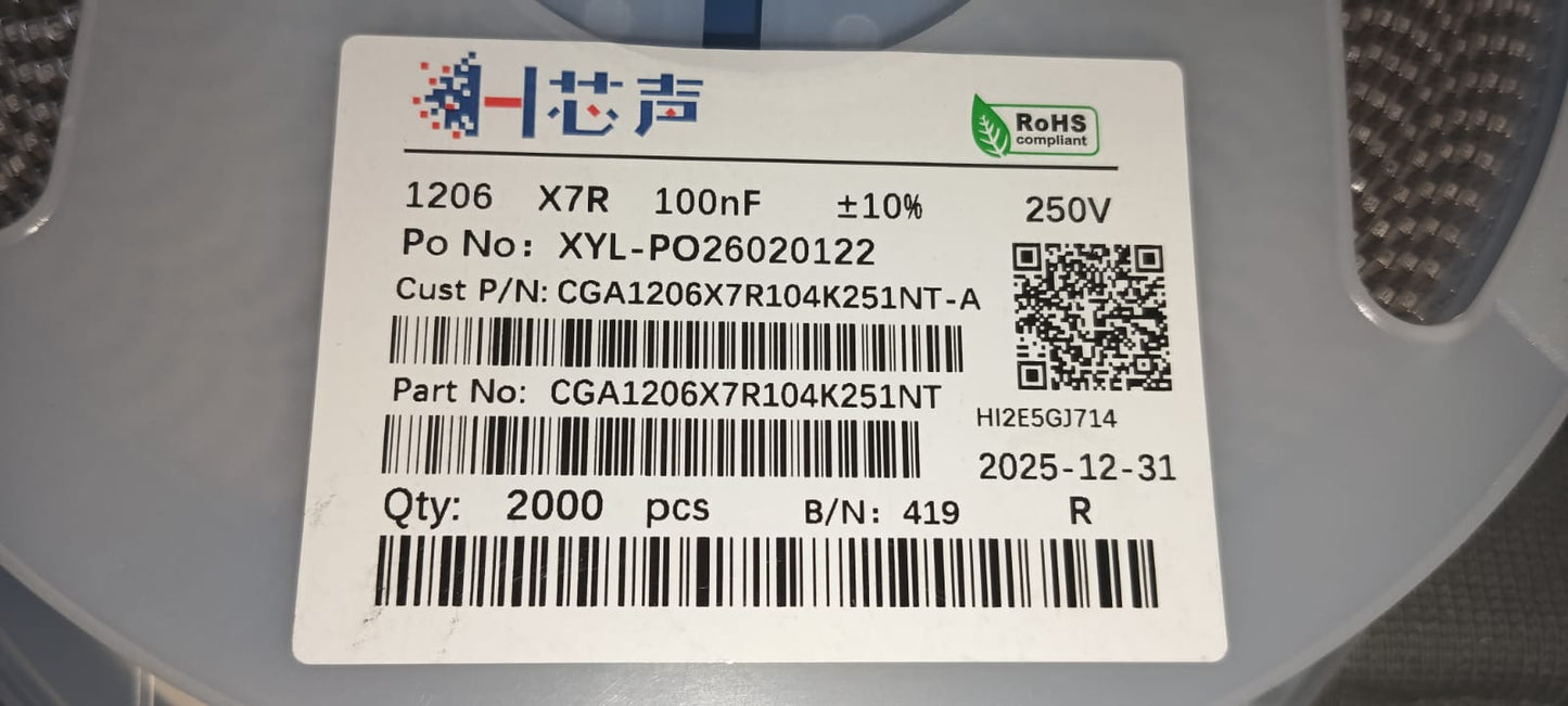 100nF 250V 1206 SMD 104 Ceramic Capacitor 0.1uf 10% ETA2069