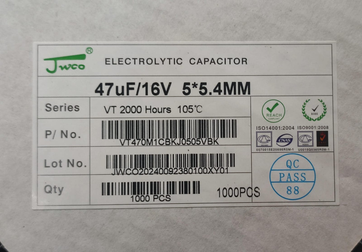 47UF 16V SMD CAPACITOR ELECTROLYTIC JWCO 5x5.4mm ETA2011