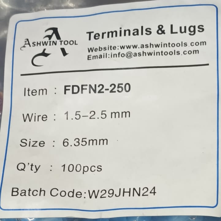 AT-FDFN2-250 BLUE Insulated Female Spade Terminals Locking Connector ETH6806