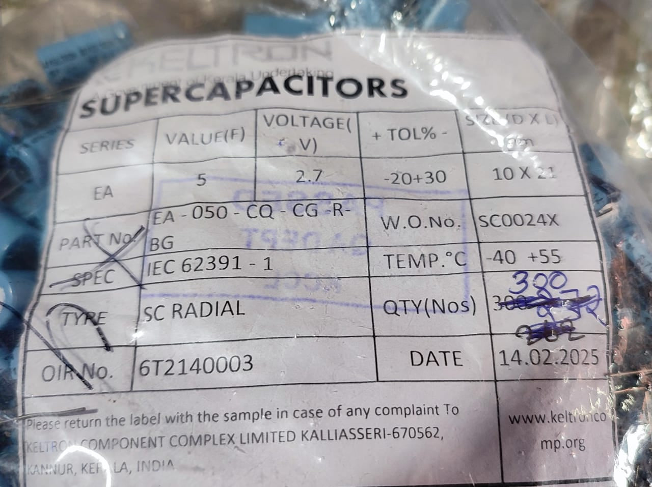 5F 2.7V KELTRON Super Capacitor Ultra Farad 10x21mm ETA2178