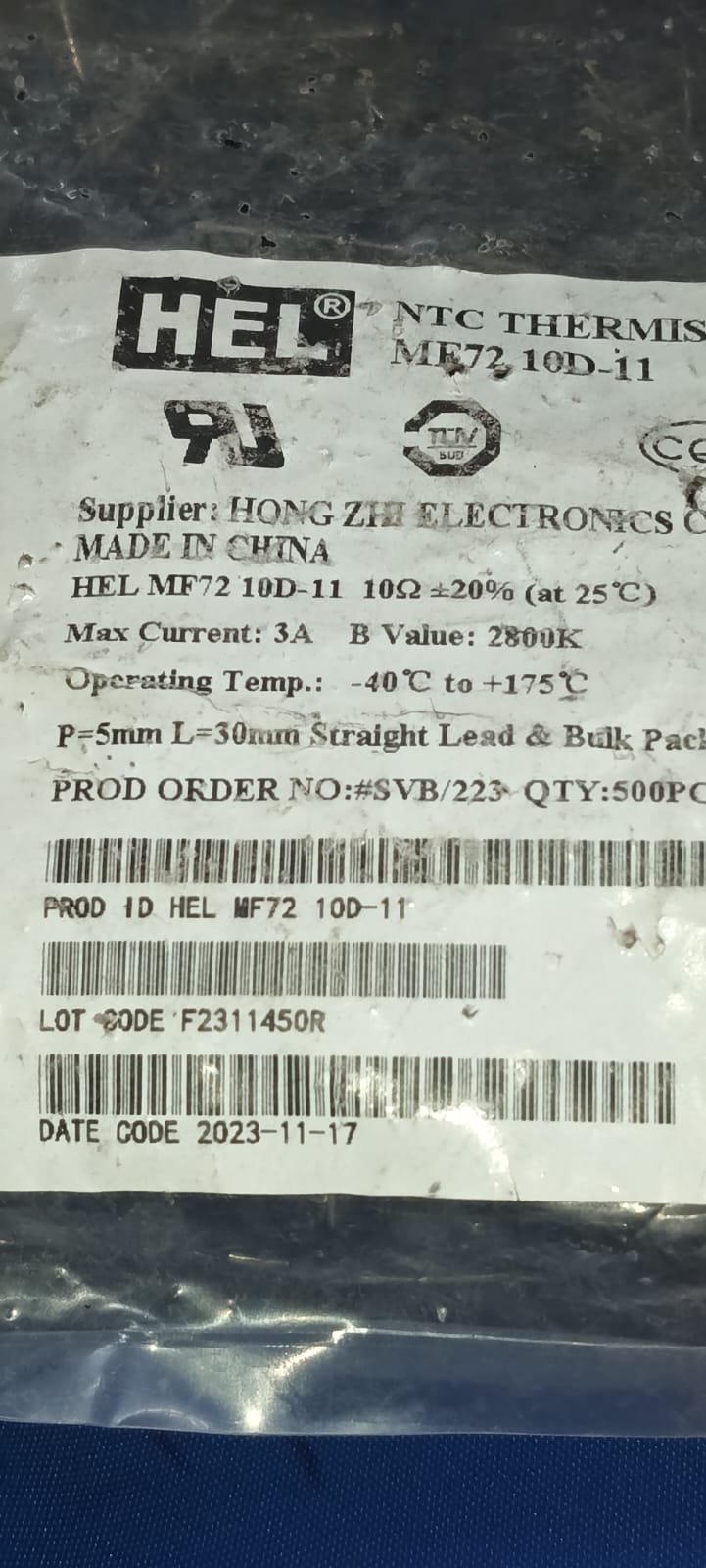 10D-11  NTC thermistor 10 OHM HEL 10D11 ETD11514