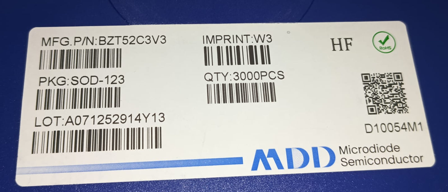 BZT52C3V3 W3 SOD123 3V3 3.3V 0.5W Zener Diode SMD ETD11479