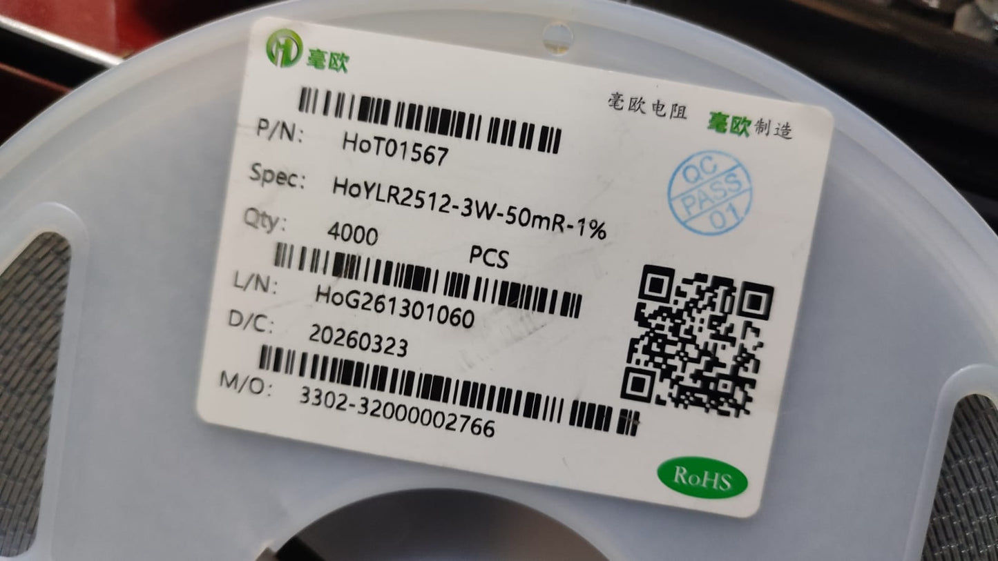 50 milli OHM 3W R050 2512 SMD HoYLR2512-3W-50mR-1% ET9221