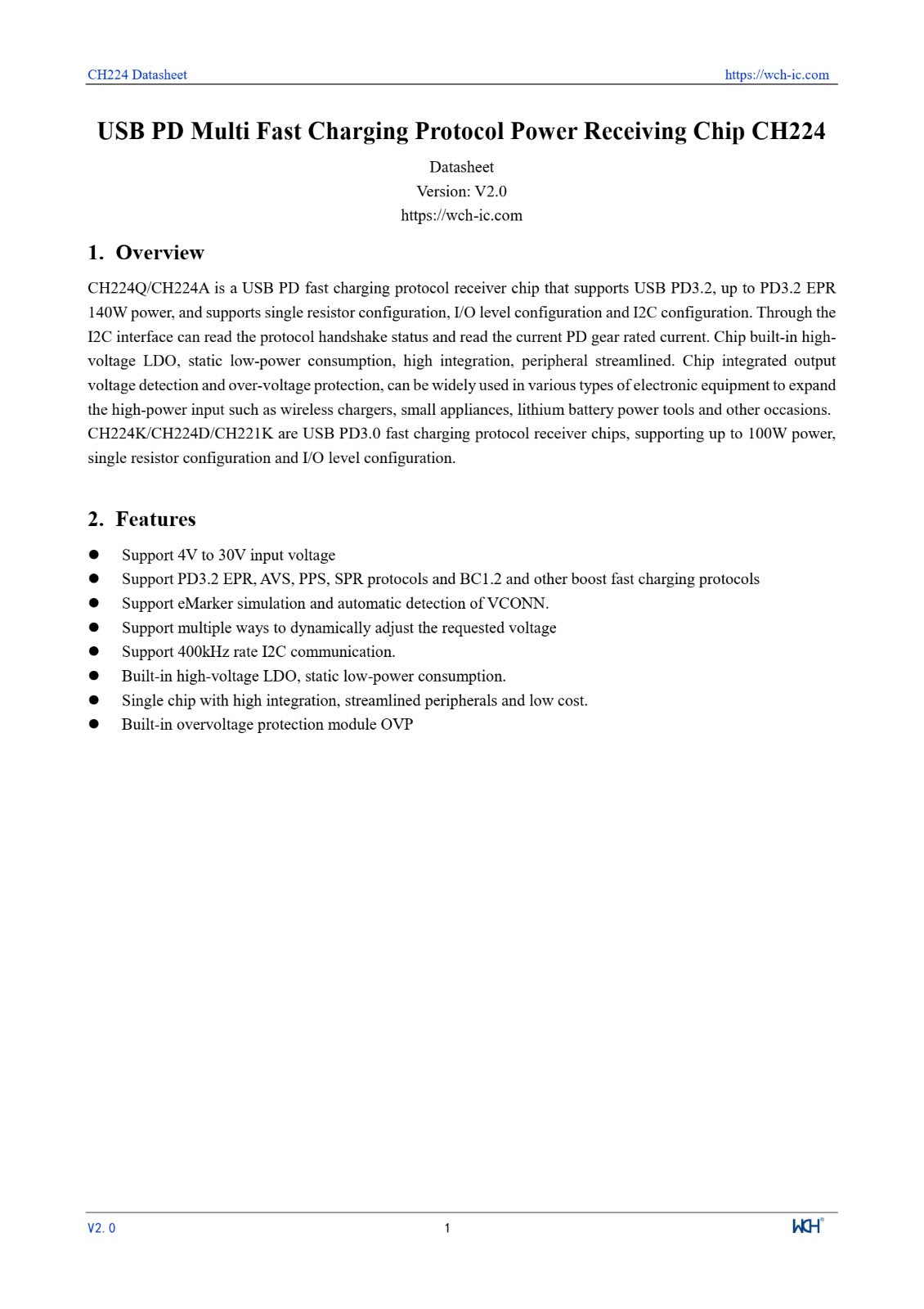 CH224K WCH ESSOP-10 USB PD  Fast Charging Protocol Receiving Chip CH224 ETD11134