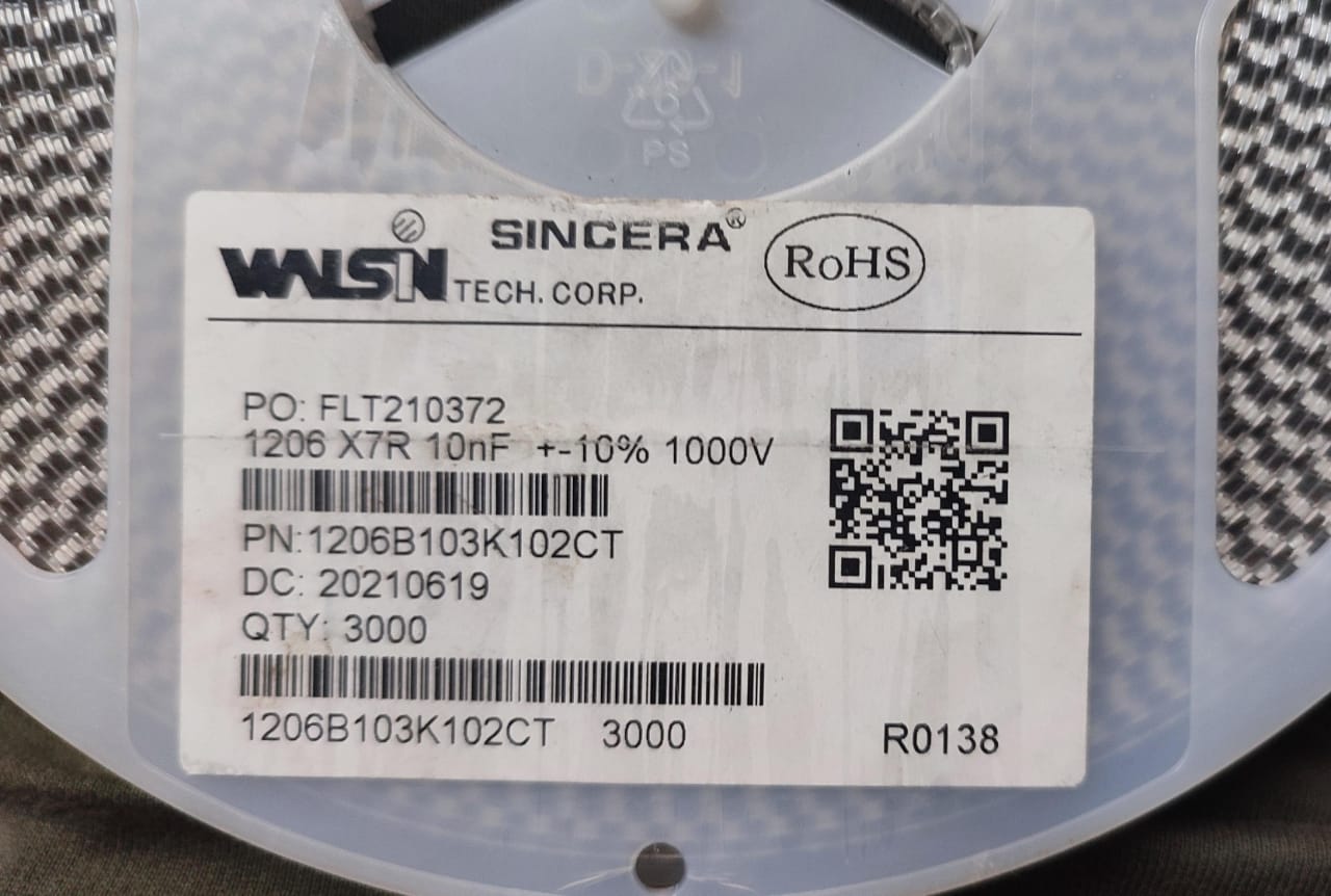 10nF 1kV 1206 SMD Walsin Ceramic Capacitor 10% 1000V 103 1206B103K102CT ET7716
