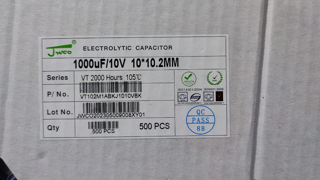 1000UF 10V JWCO SMD CAPACITOR ELECTROLYTIC 10x10.2MM ETA1839