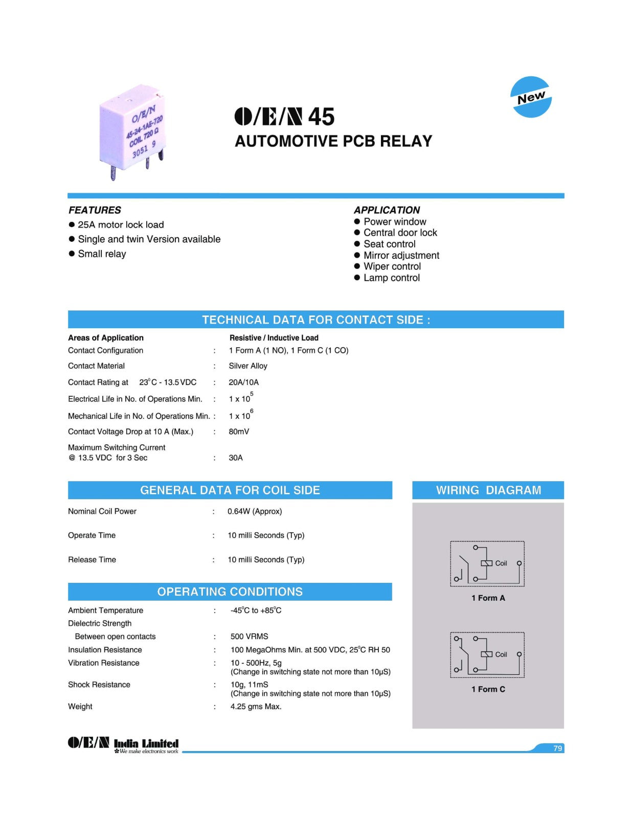 45-12-1AE OEN RELAY 12V 20A 4 legs mini ET7456