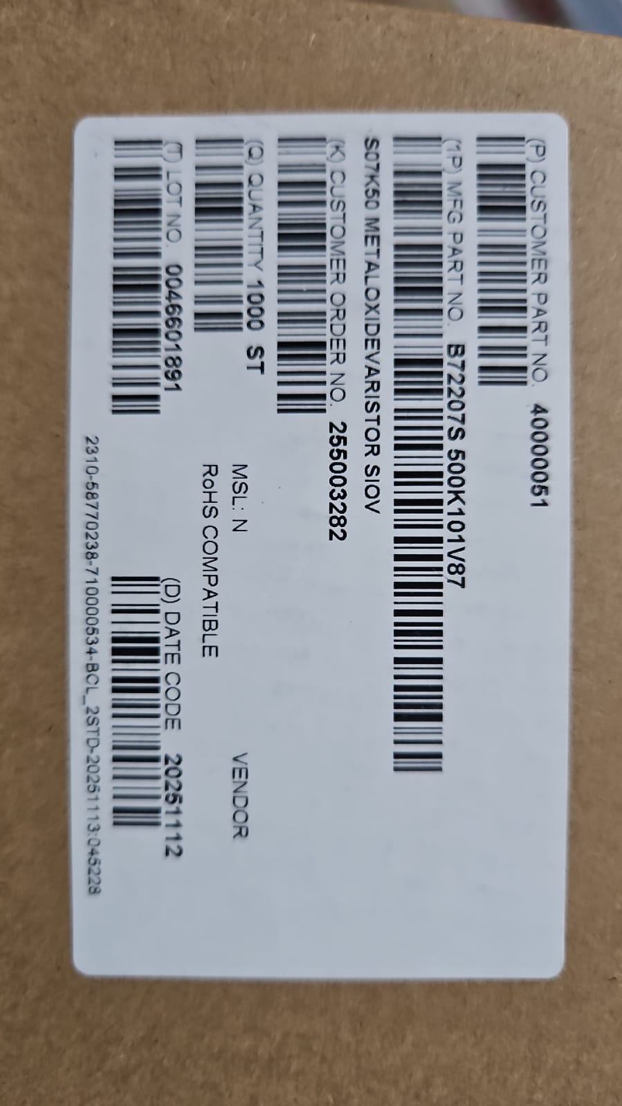 07K50 TDK B72207S0500K101 MOV 50V 7D50 7K50 ETE9939