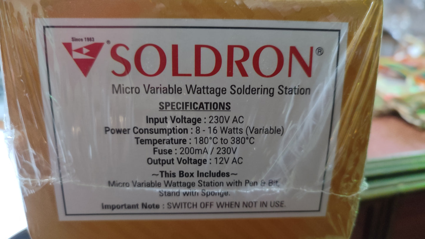 Soldron MSVW Variable Wattage Micro Soldering Station ETL100