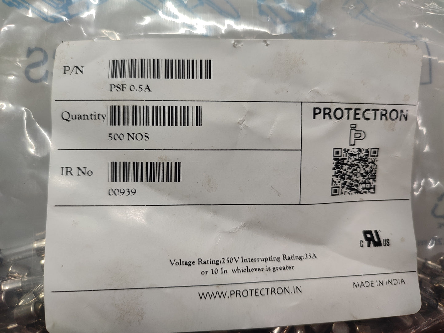 0.5A Fuse 5x20mm PROTECTRON Glass Tube Fast Blow 500mA ET8151