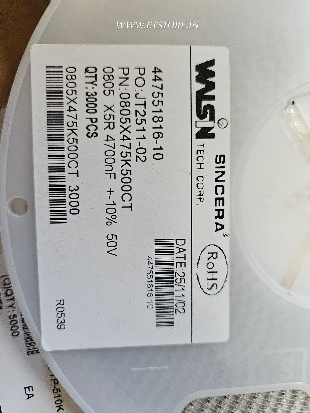 4.7UF 50V 0805 SMD Ceramic Capacitor 10% 475 4700NF ET9206