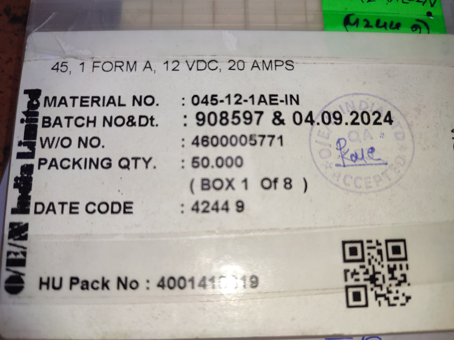 45-12-1AE OEN RELAY 12V 20A 4 legs mini ET7456