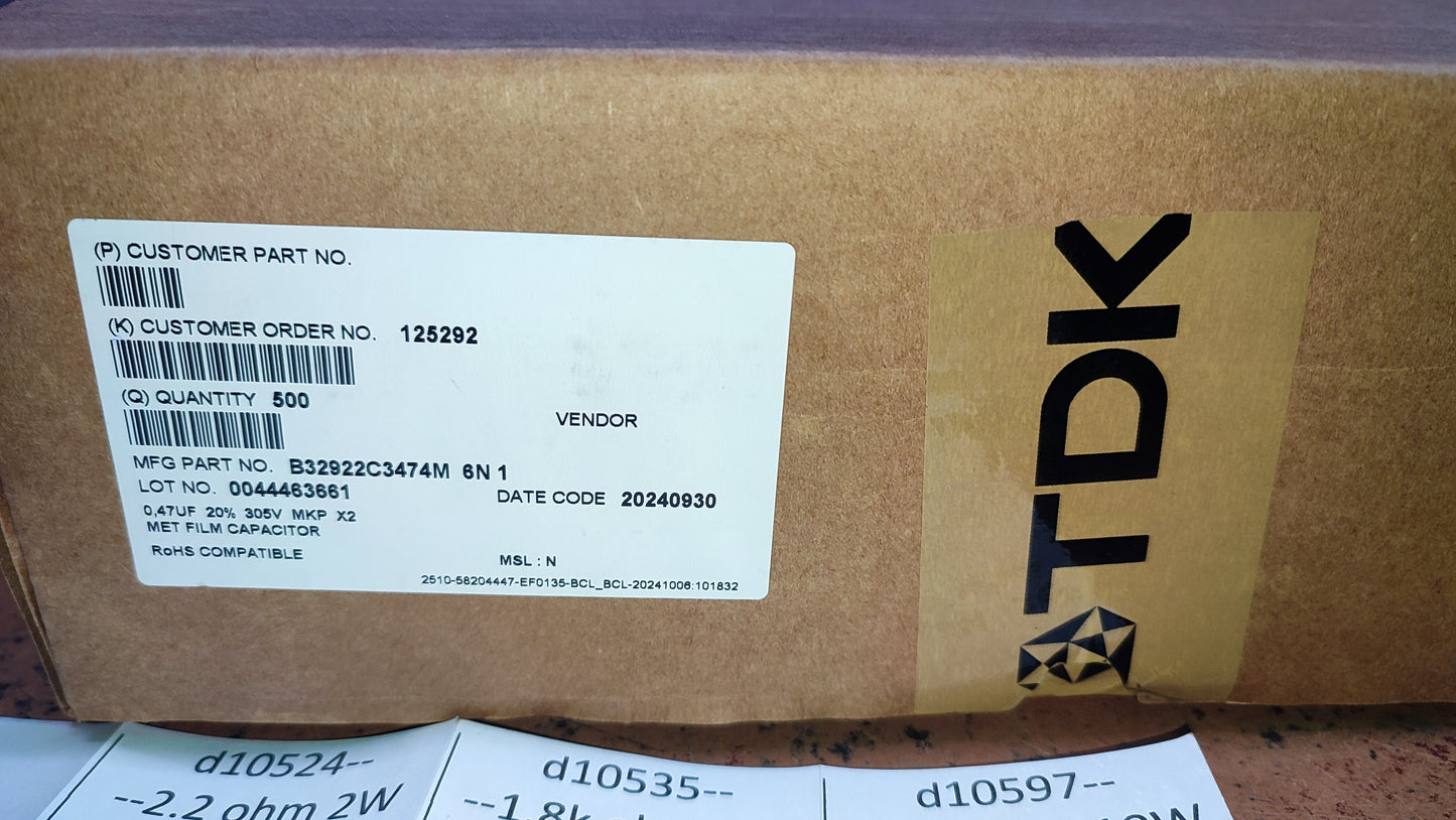 1uF 305VAC X2 BOX FILM CAPACITOR 20% 27.5mm EPCOS/TDK ET10486